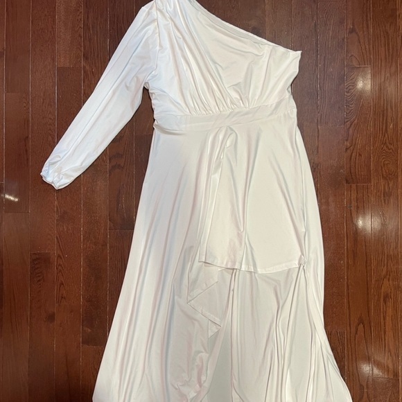 IyMoo Womens Sexy Plus Size One Shoulder Long Sleeve High Low Maxi Dress - Picture 8 of 11